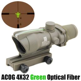 Original 4x32 Tactical Fibre Acog Optical Scope Green Illuminated Rifle Scope Real Green Fibre Sight for Hunting 20mm Rail Mount