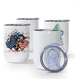 CA Warehouse 12oz Wine Tumblers Diy Coffe Mugs Sublimation Double Layer Stainless Steel Egg Tumbler with Slide Lid Insulated Vacuum Blank White Water Bottle