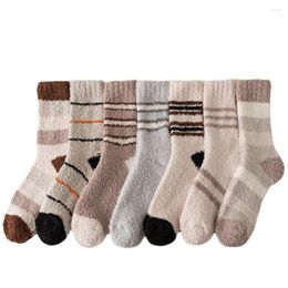 Men's Socks 1Pair Fashion Multi Color Striped Middle Tube Autumn Winter Warm Coral Fleece Thicken For Men