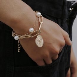 Link Bracelets High Quality Charm Imitation Pearl Bracelet Bangle For Women Armband Steampunk Portraits Chunky Chain Couple Jewellery