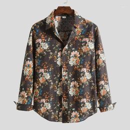 Men's Casual Shirts Autumn Flower Shirt Mens Club Long Sleeve Slim Fit Fancy Men Hawaii Beach Plus Size 5XL Men's