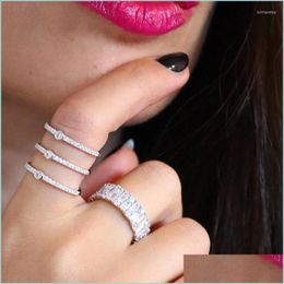 Wedding Rings Wedding Rings High Quality Three Rows Round White Cubic Zircon Women Party Gold Filled Concise Jewellery Accessories Dro Dha9M