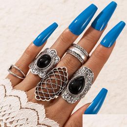 Wedding Rings Wedding Rings Huatang Bohemia Hollow Geometric Rhinestone Knuckl Sets For Women Cross Sier Colour Finger Party Jewellery Dhmg1