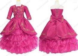 Girl Dresses Vintage Gold Embroidery Pink Charro Ball Gown Little Girls Pageant Quinceanera Sweet 15 Anos For Wedding Party Prom