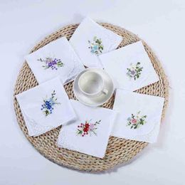 5Pcs Womens Cotton Handkerchiefs Floral Embroidered Butterfly Lace Pocket Hanky J220816