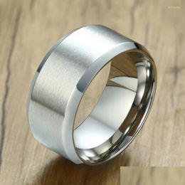 Wedding Rings Wedding Rings Mens Ring Satin Finish Band Stainless Steel Brushed Centre Bevelled Edges 10Mm Men Jewelrywedding Brit22 Dheqx