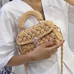 Evening Bags Fashion Rope Knitting Women Handbag Designer Chains Woven Shoulder Crossbody For Small Square Flap Lady Purses