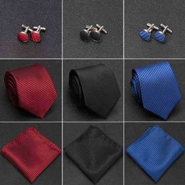 Mens Ties Solid Handkerchief Tie Cufflinks Set Fashion Stripe Tie For Men Tie Party Man Gift Wedding Dress Accessories J220816
