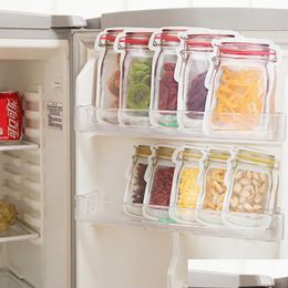 Kitchen Storage Organisation Mason Jar Shaped Food Container Plastic Safe Zippers Storage Bags Reusable Eco Friendly Snacks Bag Sm Dhywj