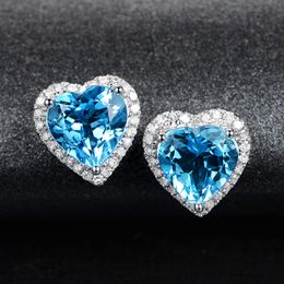 Heart shaped sky blue zircon diamond Earrings studs purple Artificial crystal yellow Wedding Party Jewellery Birthday Gift