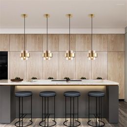 Pendant Lamps Nordic Gold Cylindrical LED Lights Luxury Glass Bedside Restaurant Bar Table Modern Decoration Lighting