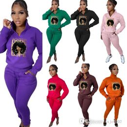 2022 Women Autumn Winter Tracksuits Sweatsuits Printed Pattern Plush Pullover Zipper Hoodie Sport Pants Casual Outfits