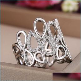 Wedding Rings Wedding Rings Huitan Delicate Hollow Out Water Drop Shape Women Dazzling Crystal Zircon Fine Anniversary Gift Fashion Dh37G