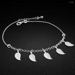 Anklets Minimalist 925 Sterling Silver Anklet Women's Leaf Pendant Ankle Bracelet Original Chain Summer Beach Jewellery