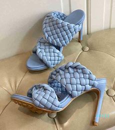 summer Slippers ultra-high heels thin special materials woven in fashion one-sided open toe slippers women 2022