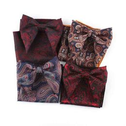 Linbaiway Fashion Big Bows Handkerchief Set For Men Formal Suit Wedding Paisley Bow Tie Pocket Square Custom J220816