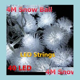 Christmas Decorations 40Led 4M White Snowflake Led String Snow Pompon Christmas Light /Wedding/Party Decoration Lights 2Pcs Drop Del Dh2Gj