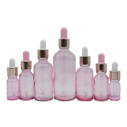 Packaging Empty Portable Glass Bottle Clear Pink Vials Cosmetic Gold Collar White Pink Top Rubber Pipette Refillable Container 5ml 10ml 15ml 20ml 30ml 50ml 100ml