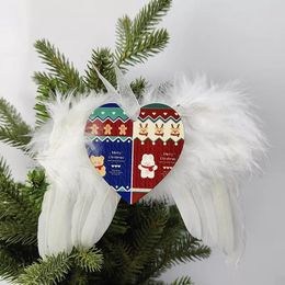Christmas White Angel Wings Ornament Hanging Feather Hanging Decor with Sublimation Blank MDF Pendants for Christmas Tree Crafts Angel Wings Xmas Decor
