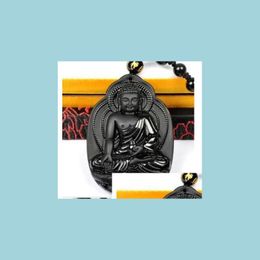 Other Home Decor Natural Obsidian Necklace Shi Dari Buddha Pendant Frosted Zodiac Sheep Monkey This Buddhas Patron Drop Delivery 202 Dhr1G