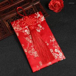 Confezione regalo Nappa in broccato di alta qualità Nodo cinese Arte del tessuto Busta rossa Borsa di buon auspicio per fidanzamento Tasca per soldi floreale squisita
