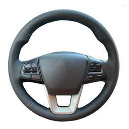 Steering Wheel Covers Customized DIY Car Cover For Ix25 2014 2022 Creta Black Leather Braid