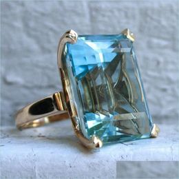 Wedding Rings Wedding Rings Big Square Shape Rhinestone For Women Sea Blue Princess Crystal Ring Weddings /Party Trendy Jewelryweddi Dhzuk