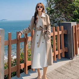 Women's Trench Coats Women's Windbreaker Long Spring Autumn Korean Stitching Colour Loose High-quality Lining Coat Double Breasted Ladies
