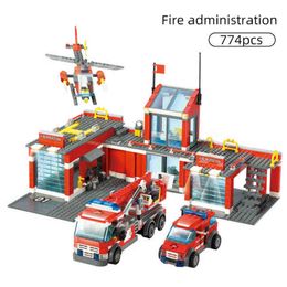 774pcs City Fire Station Model Building Blocks Car Helicopter Construction Firefighter Man Truck Enlighten Bricks Toys Children X0503