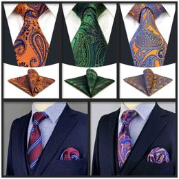 New Green Tie Pocket Square Set Party Colorful Wedding Ties For Men Dots Classic Accessories Gifts Paisley Silk J220816