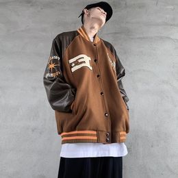 Men's Jackets European And American Retro Pu Leather Stitching Baseball Uniform Jacket Men's Women's Same Trend Loose Couple