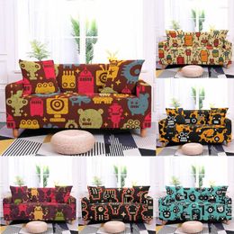 Chair Covers Seamless Pattern Sofa Cover Cartoon Robot Monster Slipcover For Living Room Sectional L Shape 1/2/3/4 Seat Protector
