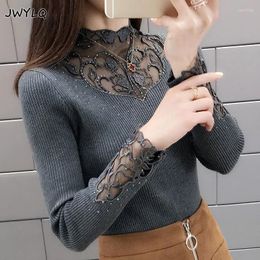 Women's Sweaters 2022 Spring Autumn Plus Size 5xl Half Turtleneck Lace Stitching Pullover Women Vintage Slim Long Sleeve