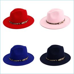 Wide Brim Hats Wool Felt Wide Brim Hats Jazz Flat Big Formal Caps Europe And America Fashion Hat Women Men Solid Colour Drop Delivery Dhlbm