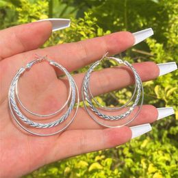 Hoop Earrings ANGLANG Retro Women's Embossing Design Silver Colour Geometric Circle Trend Vintage Jewellery