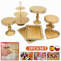 Bakeware Tools GEMITTO 7pcs Cake Stand Set Gold White Metal Crystal Dessert Display Pedestal Cupcake Standard Wedding Party