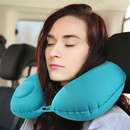 Pillow U-Shape Travel Automatic Air Inflatable Neck Cushion Aeroplane Car Portable Cervical Vertebr Folding Press Type 2