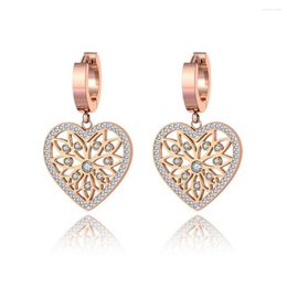 Hoop Earrings Original Design Stainless Steel Love Heart Flower Jewelry Trendy CZ Crystal For Women Girl E19268