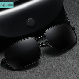 Sunglasses Agstum Spring Hinge Men Polarised Narrow Rectangle Metal Frame Driving Sun Glasses