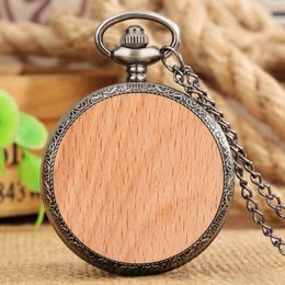 Pocket Watches Accept Logo/Text Engraved Customised On Pure Simple No Words Wooden Watch Necklace Chain Pendant Quartz Mens