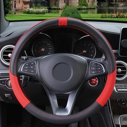 Steering Wheel Covers 38cm Cover Anti-slip Car 15 Inch 1PC Accessories Black And Red PU Leather Protector