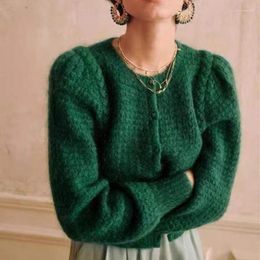 Women's Sweaters 2022 Women Wool Mohair Knit Sweater Cardigan Long Sleeve Ladies Single-Breasted Green Knitwear Sweet All-Match Outwear Tops