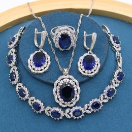 Серьги для ожерелья установите классический огромный синий камни серебряный цвет для женского браслета для вечеринки подарочная коробка вечеринки