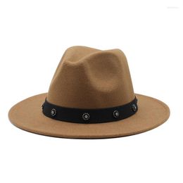 Berets Seioum Trend Unisex Wool Felt Jazz Fedora Hats Casual Men Women Ribbon Band Wide Brim Hat Panama Trilby Formal Party Cap