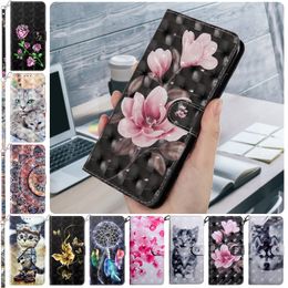 3D Flower Leather Wallet Cases For Xiaomi 13T Pro 13 Pro Mi13 Lite Redmi Note 12 4G DreamCatcher Cartoon Animal Rose Sakura Butterfly Cute Cat Card Slot Flip Cover Pouch