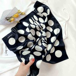 Fashion Handkerchief Silk Hair Scarf For Women Small Shawls Wraps Bandana Head Bag Scarf 5353CM Dot Print Hairband Neck Scarves J220816