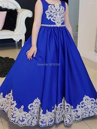 Girl Dresses 7131 In Square Collar A-line Floor-length Bule Fashion Flower Appliques&beaded&belt&bow