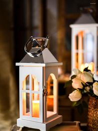 Candle Holders Mediterranean Rustic Style White Wooden Glass Holder Home Garden Balcony Wedding Romantic Decoration