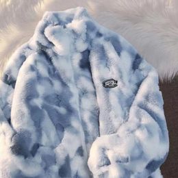 Women's Fur Tie Dye Woman Zipper Jacket Real Coat Winter Clothes Women Long Sleeve Oversize Tops Streetwear Warm