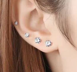 Fashion Stainless Steel Zircon Earring Four-Claw round Earrings 18K Electroplated Piercing Jewelry Zircon Earrings Wholesale